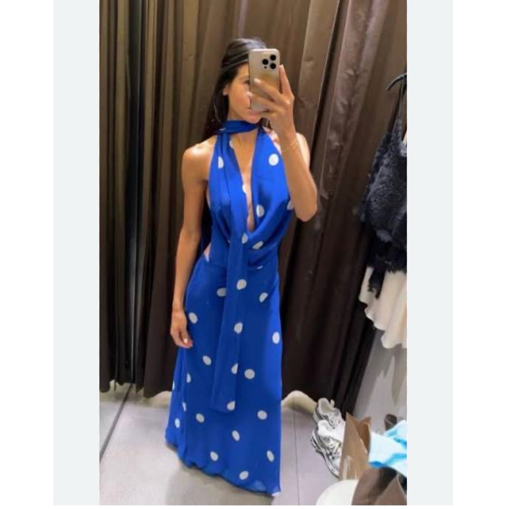 Zara printed polka dot midi dress - Picture 6 of 11